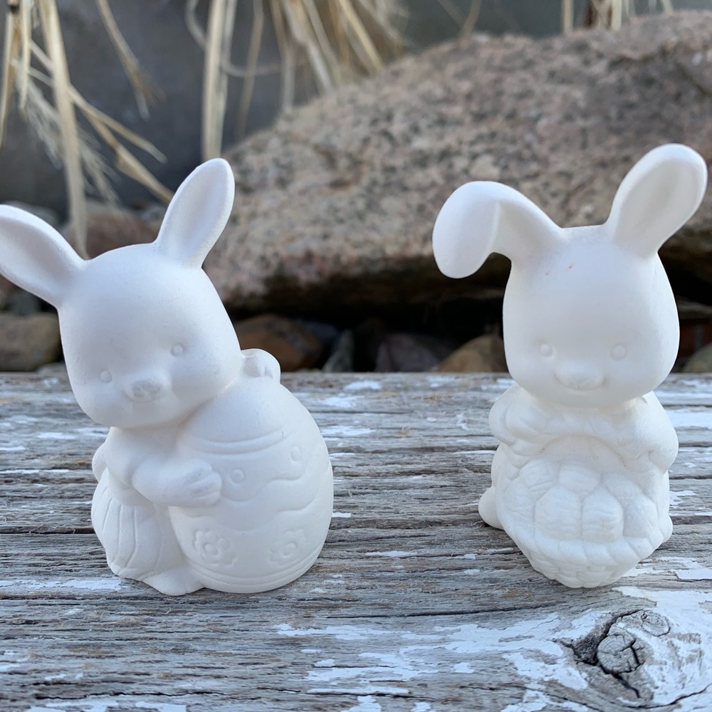 Ceramic bisque Easter bunnies set of two unpainted